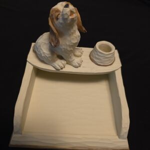 Post-it Wooden Dog Figurine Holder with Pen Holder
